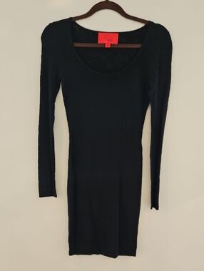 Designer Zac Pozen Black Long-Sleeve Scoop Neck Dress, Size XS